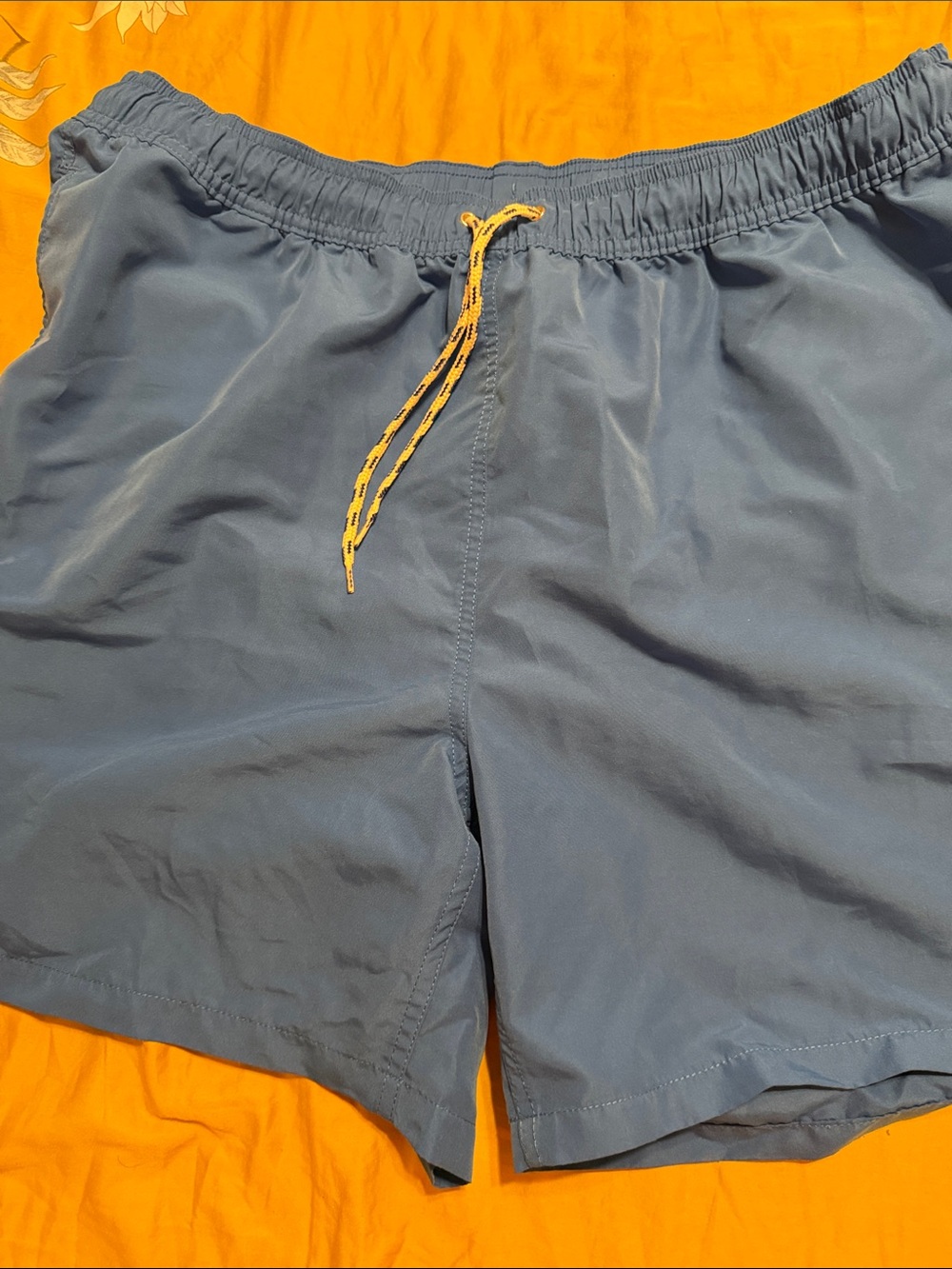 Brooks Brothers Classic Blue Swim Shorts with Yellow Drawstring